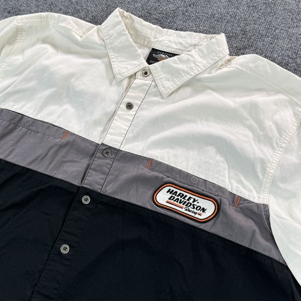 Harley-Davidson Motorcycles Two-Tone Button-Up Shirt Black Grey White 3XL